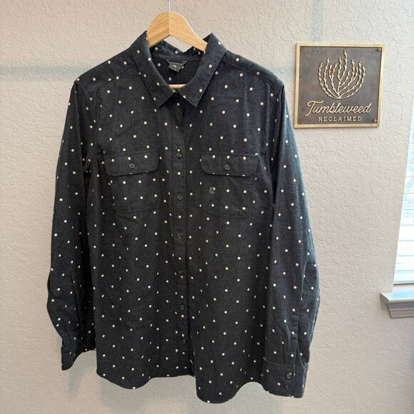 Women's Eddie Bauer Dark Grey with White Polka Dots Flannel Shirt Size XL NEW - Picture 9 of 10